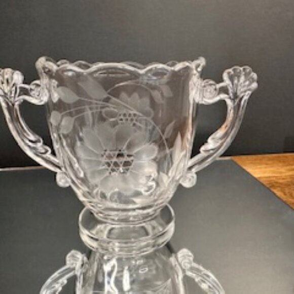 Etched Floral Crystal Cream and Sugar Set Clear Glass Vintage‎ Heavy Elegant - Picture 3 of 5